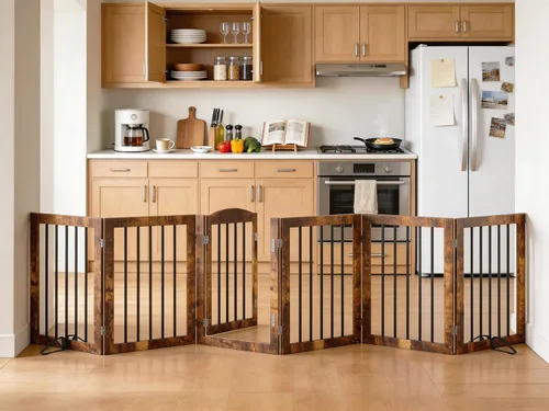 Vista 11 de Vantas Puerta plegable para mascotas de 80 pulgadas de ancho, 30 pulgadas de alto, puerta de madera para perros sin montaje con puerta pasante