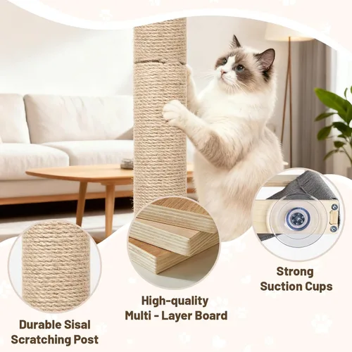Vista 4 de XiaZ Percha para ventana para gatos con poste rascador alto, hamaca de ventana para gatos de 58 pulgadas con condominio para gatos, poste rascador