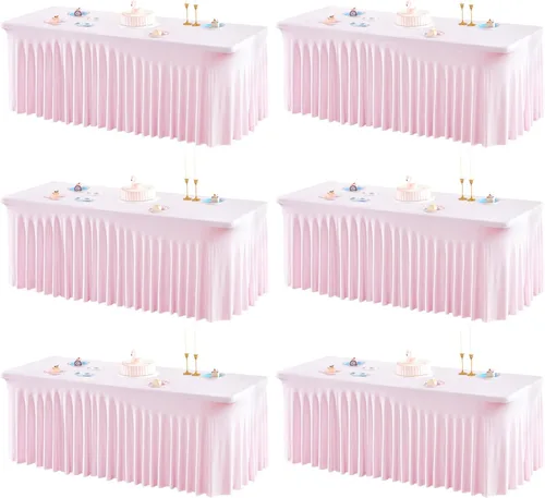 Vista 55 de Paquete de 1 manteles azul bebé para mesas rectangulares de 4 pies, cubiertas de mesa de spandex elástico de una pieza resistentes a las arrugas