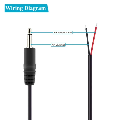 Vista 2 de Fancasee Paquete de 2 cables de 0.138 in de 1/8 pulgadas a altavoz, enchufe mono macho a cable desnudo, adaptador de conector de cable de audio Jack