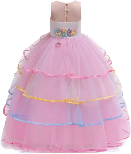 Vista 3 de IZKIZF Disfraz largo de tul de tul de princesa de unicornio arcoíris para niñas fiesta de cumpleaños carnaval