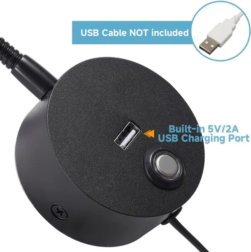 Vista 3 de Luz de lectura regulable montada en la pared con puerto de carga USB, luz de lectura LED enchufable, lámparas de pared con cuello de cisne flexible