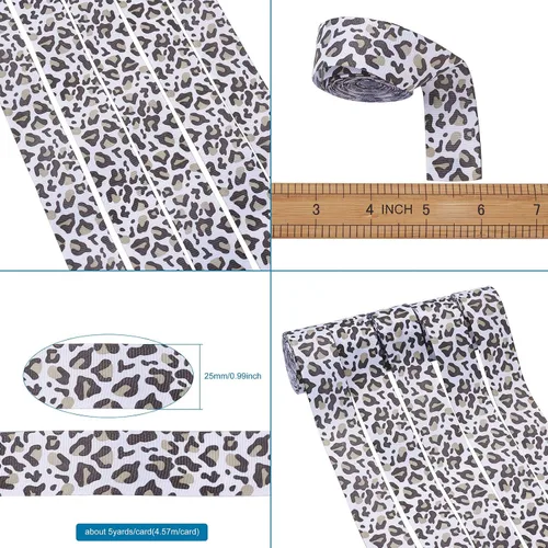 Vista 5 de Pandahall - 5 tarjetas de cinta de grogrén de leopardo de 1 pulgada / 0.984 in de ancho plano con estampado de leopardo salvaje para coser lazos