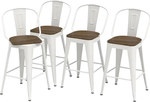 Vista 12 de Juego de 4 taburetes de bar giratorios de 24 pulgadas, taburetes de bar industriales con patas de metal resistentes, taburetes de bar con respaldo