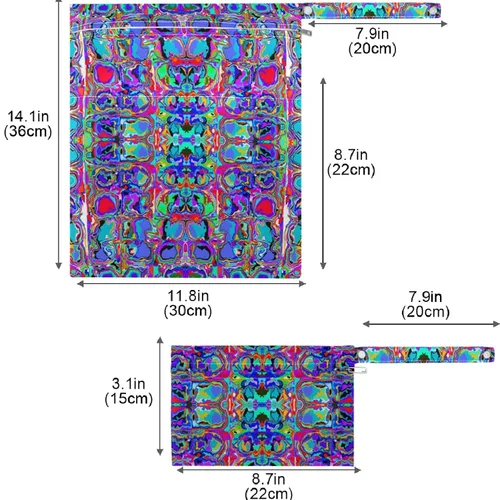 Vista 7 de visesunny Bolsa húmeda de estilo étnico con estampado de teñido anudado, 2 piezas, con bolsillos con cremallera, lavable, reutilizable, espaciosa