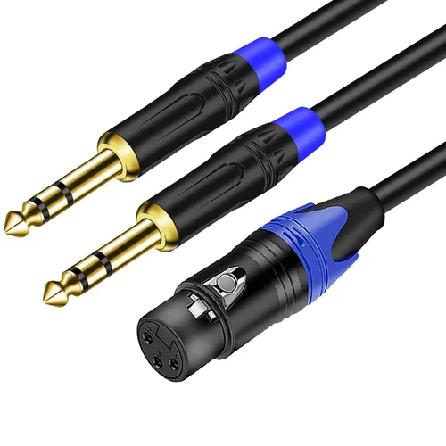 Vista 8 de Cable doble TRS a XLR hembra de 0.250 in para micrófono, mezclador, amplificador, 6.6 pies, cable de audio doble 1/4 TRS macho a XLR, cable