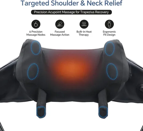 Vista 2 de Masajeador inalámbrico de cuello y hombros con calor, tejido profundo Shiatsu para aliviar el dolor, correas mejoradas portátil para viajes en casa
