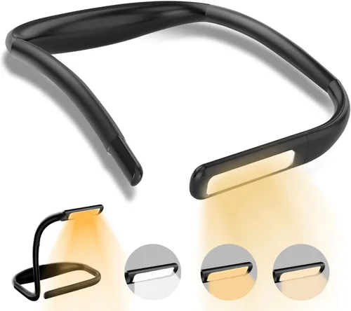 Vista 10 de Luz de lectura LED para el cuello, luz de libro para leer en la cama, lámpara de escritorio de brillo ajustable, 3 modos de color, brazos flexibles