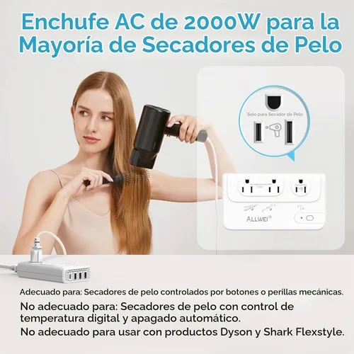 Vista 3 de ALLWEI Convertidor de Voltaje de Viaje de 2000W, Convertidor de 220v a 110v para Viaje Europeo, Adaptador de Voltaje para Secador de Pelo, 2000W