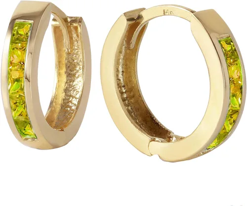 Vista 3 de Galaxy Gold GG Aretes de aro de oro macizo de 14 quilates con peridoto natural de corte princesa, Metal Gema, Peridoto