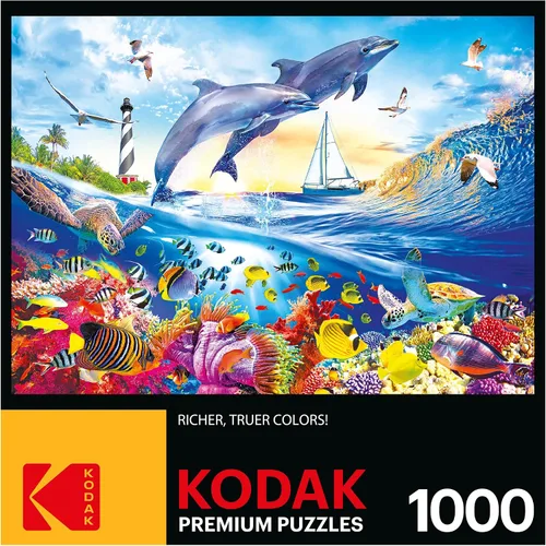 Vista 4 de RoseArt - Kodak Premium - Playful Summer Dolphins - Rompecabezas de 1000 piezas para adultos Adult Puzzle, 20" x 27" Finished Size, Fully