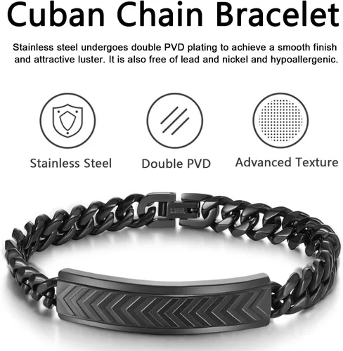 Vista 3 de Pulseras para hombre, acero inoxidable, cierre plegable, cadena cubana, pulsera para hombre
