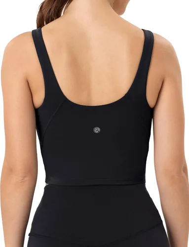 Vista 4 de YUNOGA Longline - Sujetadores deportivos para mujer, camiseta sin mangas recortada con brasier integrado, brasier deportivo para entrenamiento, yoga