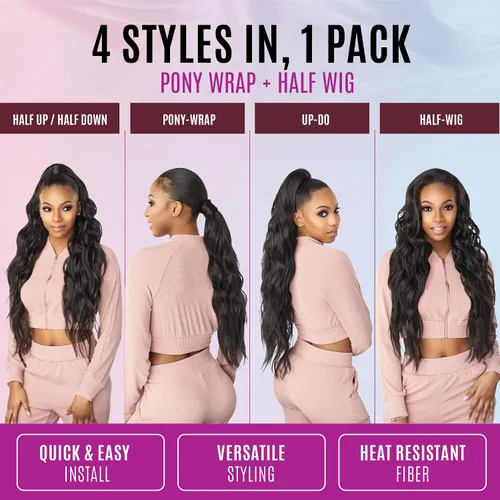 Vista 4 de Sensationnel Instant Updown Halfwig Pony - Iud 5 4 estilo en 1 media peluca y cordón de pony (T1B/4)