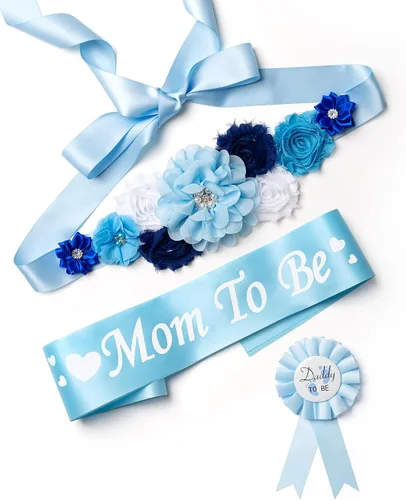 Vista 9 de Juego de decoraciones de baby shower con banda de texto en inglés "Mom to Be", regalo de fiesta de revelación de género para futuros padres