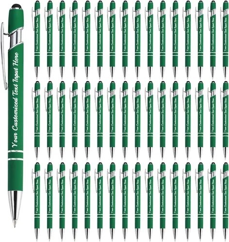 Vista 55 de Bolígrafo personalizado, 50 bolígrafos personalizados, grabado a granel con logotipo de nombre, lápiz digital de tinta negra suave con toque