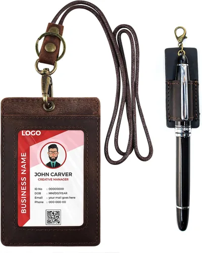 Vista 23 de boshiho - Soporte para tarjetas de identificación de crédito de piel auténtica con cordón elástico para el cuello, estilo vertical (negro)