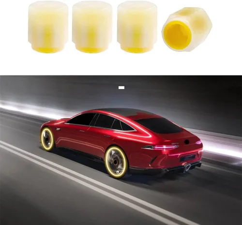 Vista 8 de deemars Tapones universales fluorescentes para válvulas de neumáticos de automóvil, 4 piezas, azul, ABS + material luminoso, compatible