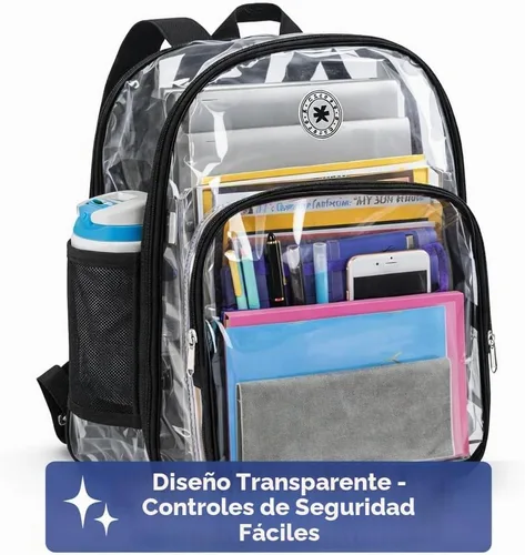 Vista 2 de K-Cliffs Large Transparent Backpack Clear Heavy Duty School Bag Durable Student Bookbag See Through Vinyl Daypack Workbag Claro/Negro