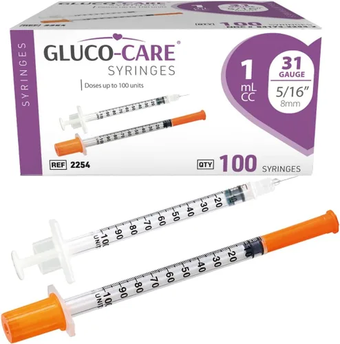 Vista 10 de GLUCO-CARE - Jeringas de 0.3 ml/cc, 30G x 5/16’’ (8mm), tapa naranja, 100/caja