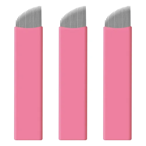 Vista 10 de 50 hojas de microblading desechables color rosa #14 nano, 0.006 in, perfectas para trazos de cabello, cejas, agujas más finas del mercado