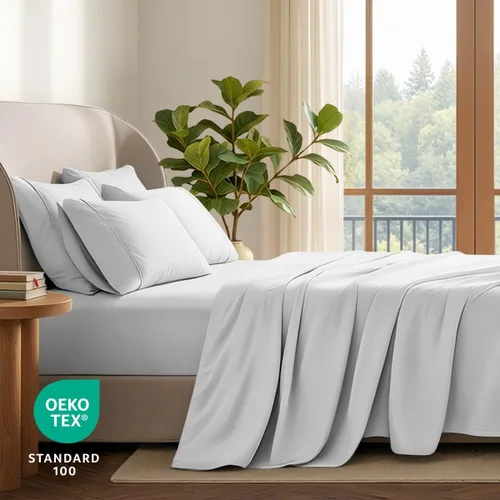 Vista 6 de Bare Home Juego de sábanas 1800 ultra suaves con 2 fundas de almohada 01-Blanco