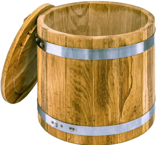 Vista 6 de Barril de encurtidos, barril de roble, 5-70 litros de madera para encurtidos con tapa, barril de madera rústica, almacenamiento de granja