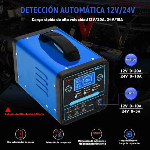 Vista 2 de Cargadores de batería de coche de 12 V/24 V resistentes, mantenedor de batería automático de 15 A con apagado automático, reparación, modo