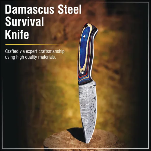 Vista 8 de Cuchillo hecho a mano de 8" con funda Azul