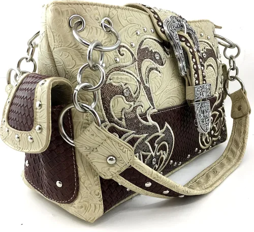 Vista 2 de Justin West Purse Laser Cut Rhinestone Plata hebilla cruz forma Concealed Carry Bolso