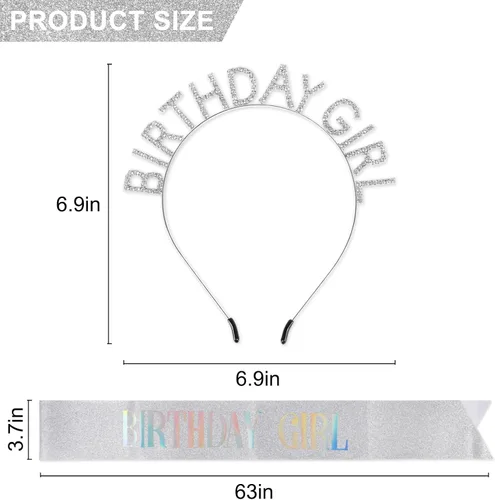 Vista 15 de Coronas de cumpleaños para mujer con banda de feliz cumpleaños para niña, accesorios brillantes de diamantes de imitación, recuerdos de fiesta