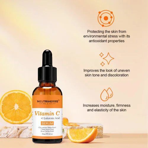 Vista 2 de NEUTRIHERBS Suero de vitamina C para la cara con ácido hialurónico, firme, antienvejecimiento, ilumina, uniforme, piel, cuidado diario de la piel