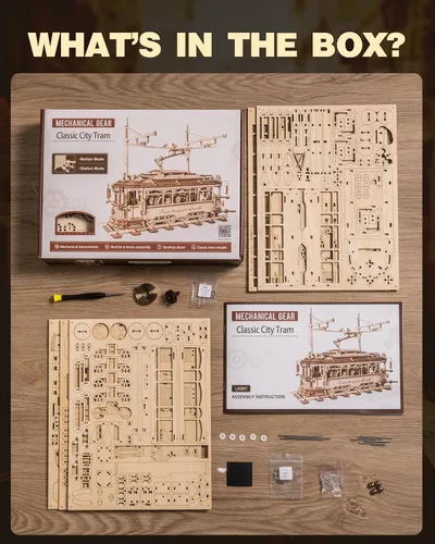 Vista 7 de RoWood Rompecabezas 3D para adultos, kit de modelo de automóvil, rompecabezas de madera 3D, modelo de tranvía mecánico, kit de construcción