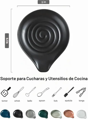 Vista 2 de LAUCHUH Soporte para cuchara para estufa, soporte grande de cerámica para 1.Negro