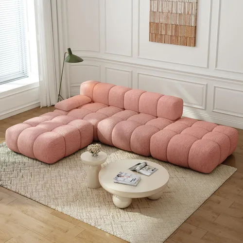 Vista 34 de Settab Sofá modular de nube modular de 118.5 pulgadas con otomana móvil, sofá de pana moderno de 4 asientos, asiento profundo, sofá sin hueso