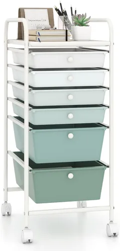 Vista 23 de Giantex Carro Organizador con 6 Cajones, con Ruedas, para Herramientas, Papel de Recortes, Hogar, Oficina, Escuela, Carro Utilitario Móvil Multiusos