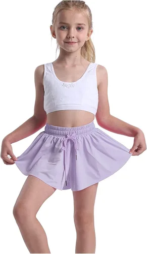Vista 2 de Pantalones cortos fluidos para niñas con forro de elastano 2 en 1, faldas de mariposa para jóvenes, para fitness, correr, tenis, deportes, uso casual