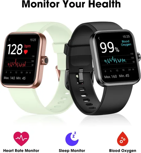 Vista 2 de Reloj inteligente TYKOIT, rastreador de fitness con monitor de frecuencia cardíaca, oxígeno en sangre, rastreador de sueño, reloj inteligente