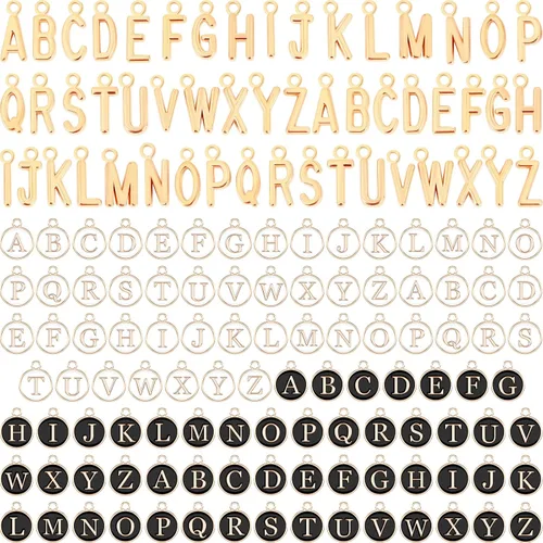 Vista 15 de SANNIX 156 piezas/6 juegos alfabeto ABC letras Charms Capital A-Z Charms DIY pulsera collar colgantes con 200 piezas abiertos Jump anillos