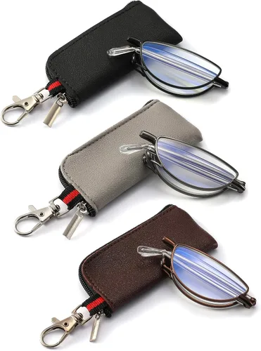 Vista 8 de touk Gafas de lectura plegables anti luz azul, almohadilla de nariz suave, bisagra de resorte, estuche portátil para hombres y mujeres, paquete de 2