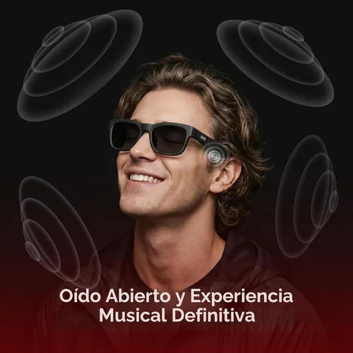 Vista 2 de OhO Smart Glasses, gafas de sol polarizadas con altavoz Bluetooth, protección UV atlética/al aire libre y control de voz, unisex (lente gris)