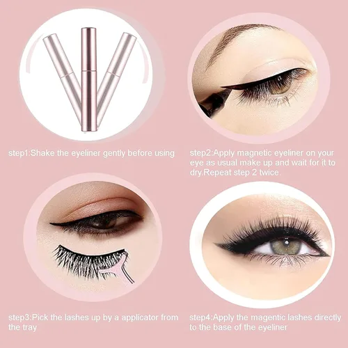 Vista 5 de Kit de pestañas azules magnéticas 6D y delineador de ojos magnético 3 estilos con pinzas (azul)