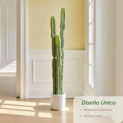 Vista 5 de bellacat Cactus artificial grande resistente a los rayos UV de 5 pies (60 pulgadas) con maceta negra, plantas artificiales realistas para Negro