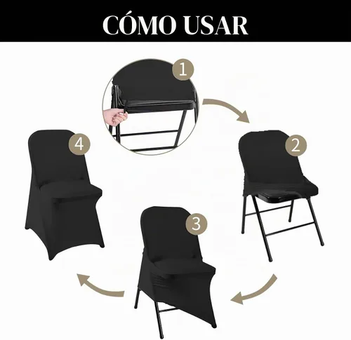 Vista 6 de magalo Paquete de 12 fundas para sillas plegables de elastano negro, impermeables, elásticas, para bodas, fiestas, banquetes de comedor y otros