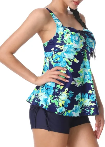 Vista 2 de Septangle - Trajes de baño tankini de talla extragrande para mujer tankini de dos piezas con estampado de cachemira