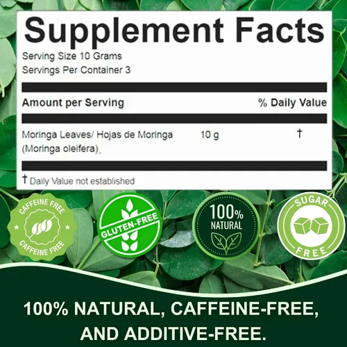 Vista 2 de Hanan Té de Moringa de Hierbas (te de moringa) 1.1 oz (30 g) - Hojas de plantas oleíferas secas naturales de Perú