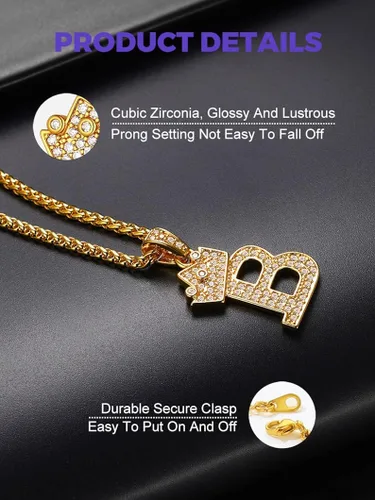 Vista 3 de Richsteel A-Z Crown Initial Necklace For Men Women 18K Gold Plated Shiny Cubic Zirconia Monogram Pendant with 22'' Chain+2'' (Extended) Fashion