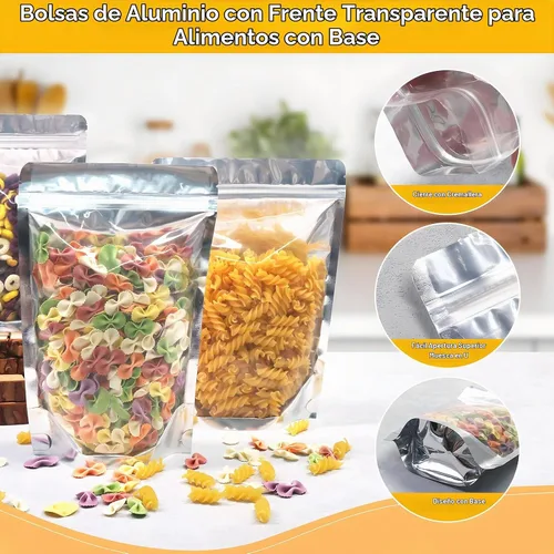 Vista 4 de SumDirect, bolsas de aluminio con cierre, reutilizables, 50 unidades, bolsa vertical para alimentos con ranura para almacenar alimentos