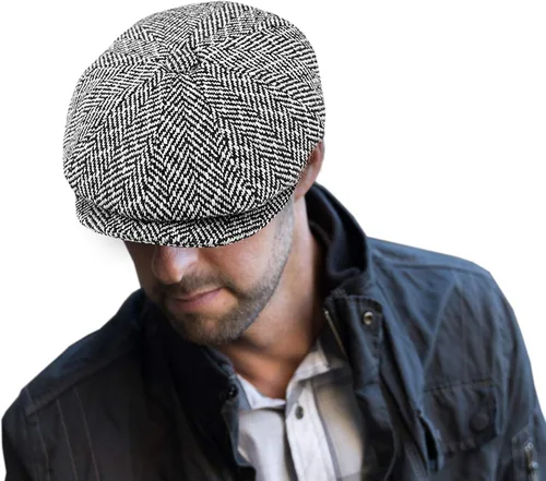 Vista 5 de EPOCH Gorra de lana para hombre, sombrero de golf Applejack de cabbie de tweed de conducción en espiga Nsb1910