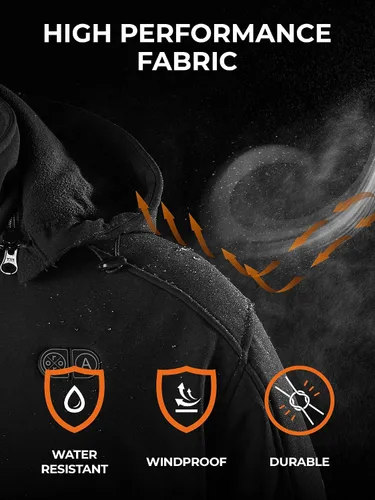 Vista 5 de ORORO Chaqueta térmica de doble control con 5 zonas de calor para mujer, abrigo térmico con batería recargable USB-C Negro